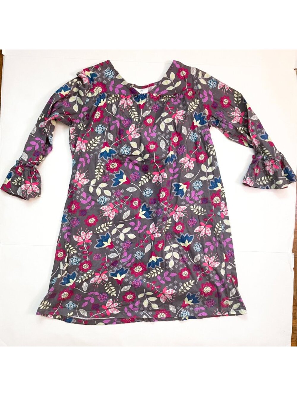 Hanna Andersson Gray Floral Dress, Size 12